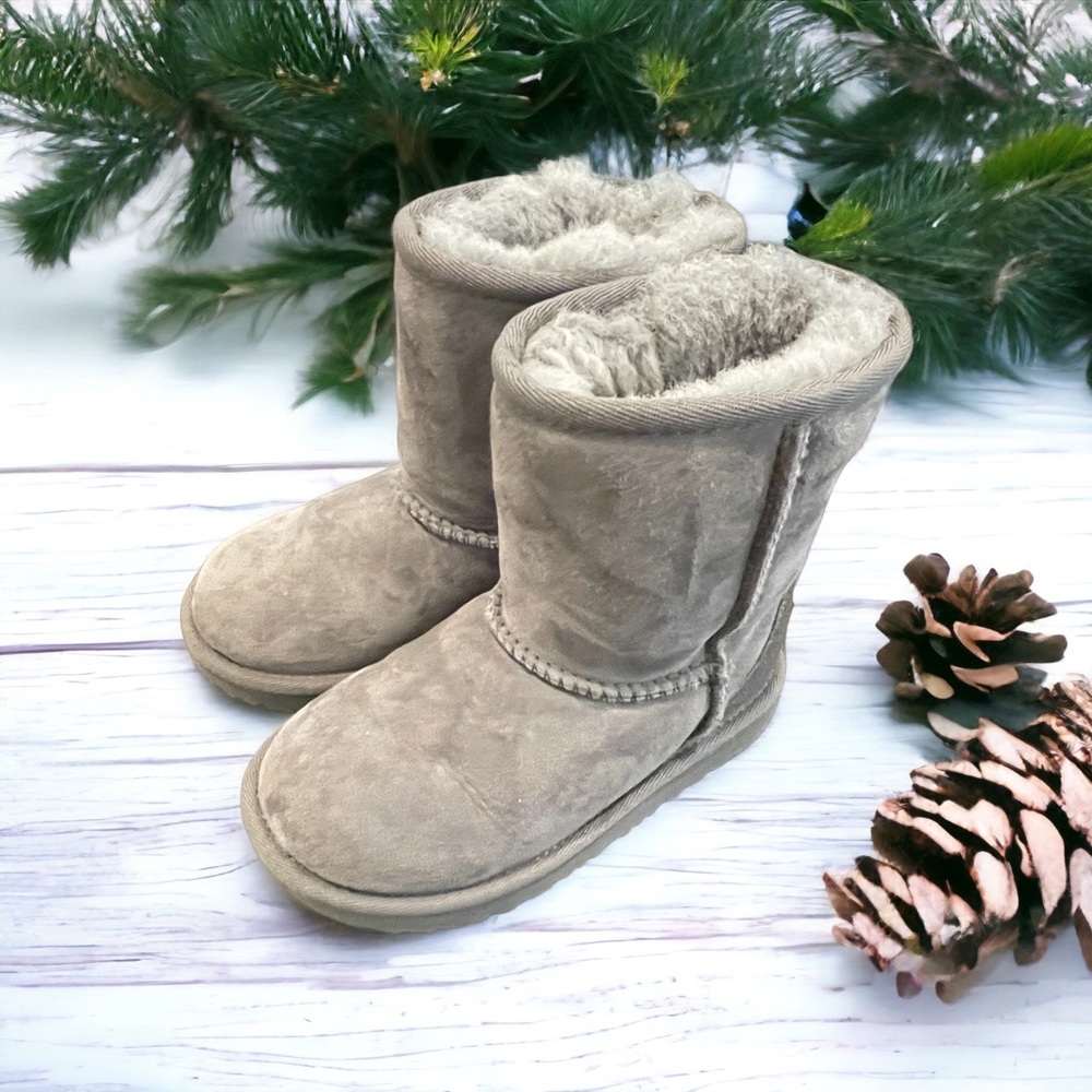 UGG - girls gray-lined boots with silver heel. Barely worn in Texas!